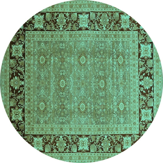 Ahgly Company Machine Washable Indoor Round Oriental Turquoise Blue Industrial Area Rugs, 6' Round