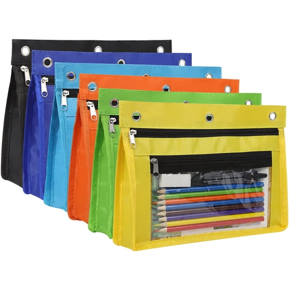 6 Pack Expandable Pencil Pouches for 3 Ring Binders