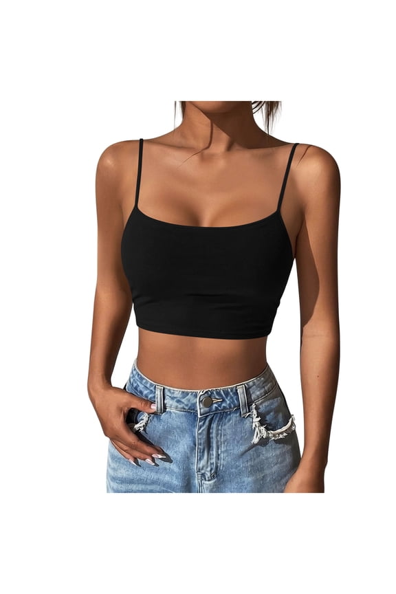 Womens Summer Camisole Sleeveless Scoop Neck Trendy Lightweight Cami Spaghetti Strap Crop Tops