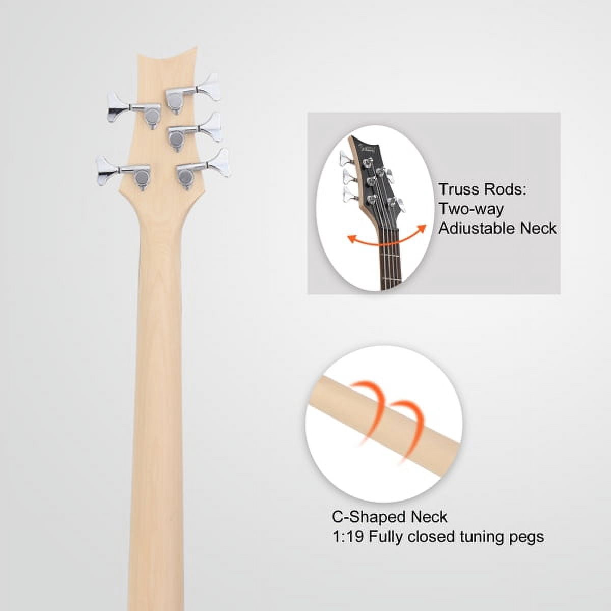 44 Inch GIB 5 String H-H Pickup Laurel Wood Fingerboard Electric Bass Guitar with Bag and other Accessories Sunset Color
