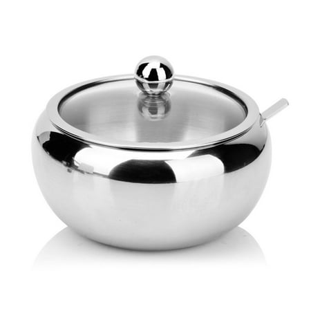 

Stainless Steel Sugar Salt Bowl Kitchen Seasoning Pot Container with Lid Spoon