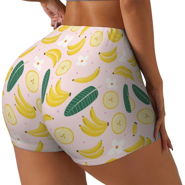 Fotbe Banana With Leaves Shorts Sin Costuras – Shorts Deportivos de Cintura Alta para Mujer, Elásticos para Gimnasio, Yoga, Running o Ciclismo-X-Large