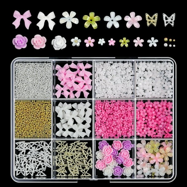 Juego de accesorios para uñas con cinta, caja de perlas, accesorios para uñas DIY, parche para uñas