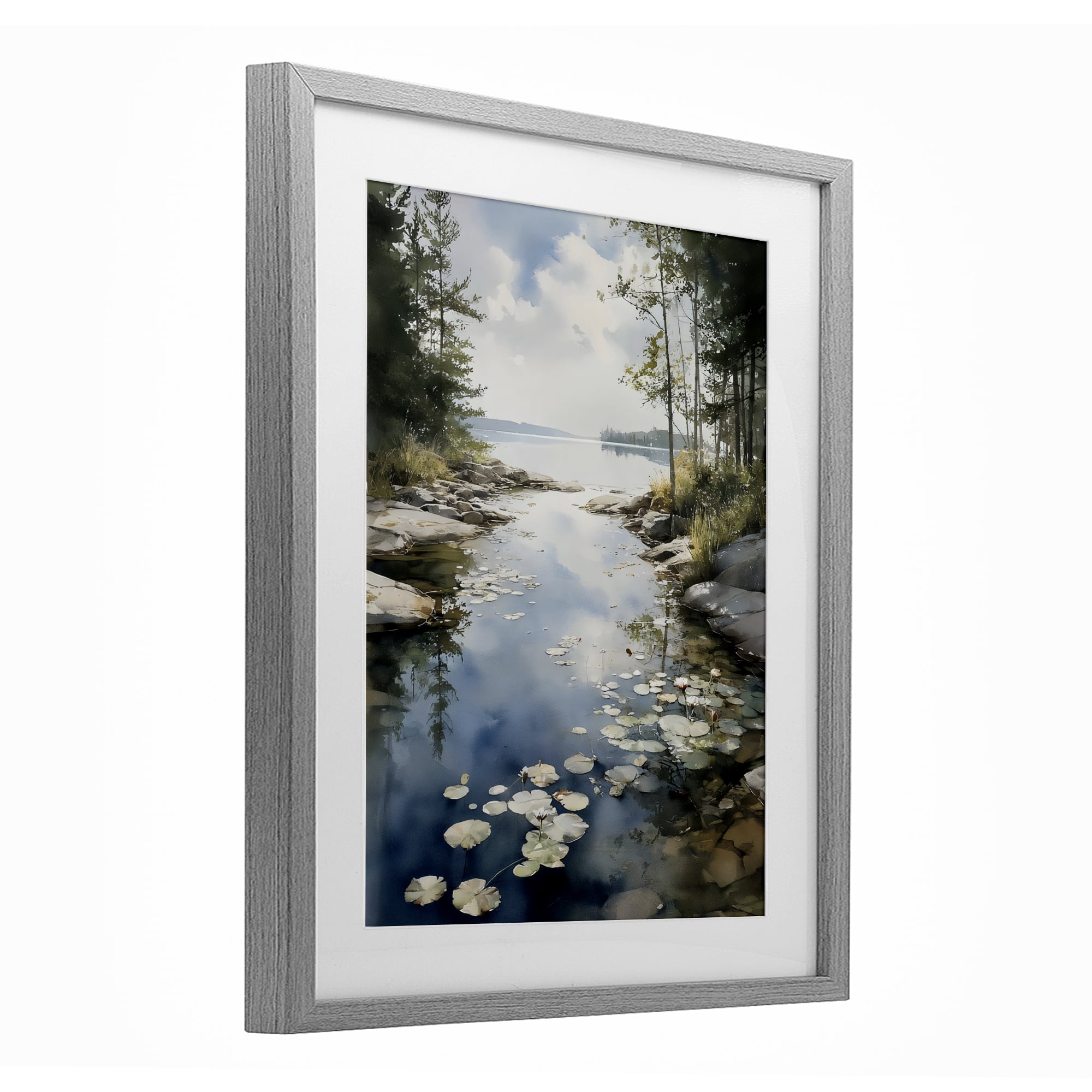 Stupell Industries Lilypad Inlet Reflection Gray Framed Print Under Glass, design by Franklyn Gregory