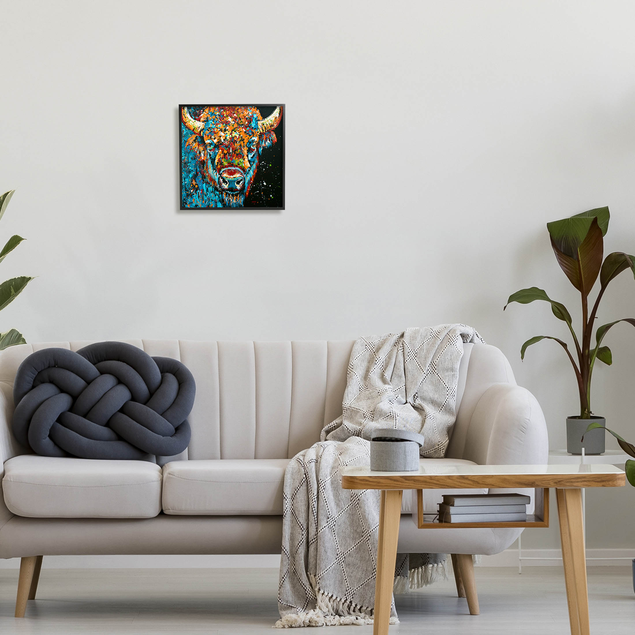 Modern Bison Street Style Animals & Insects Painting Black Framed Art Print Wall Art