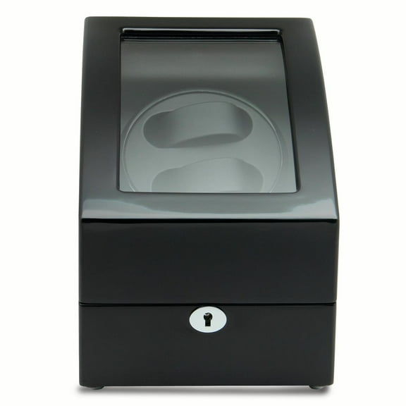 Rotations High Gloss Black Finish Acrylic Lid Faux Leather Lined Locking Wooden 2-Watch Winder (AC or Batteries) QGM13134