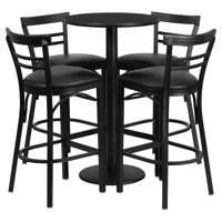 Flash Furniture 24'' Round Black Laminate Table Set with 4 Ladder Back Barstools, Black Vinyl Seat