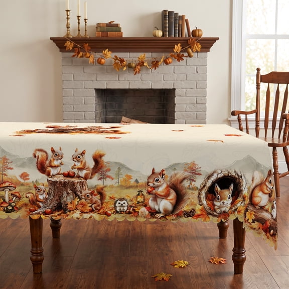 WishTree Autumn Squirrel Square Cotton Tablecloth, 55 x 70 in