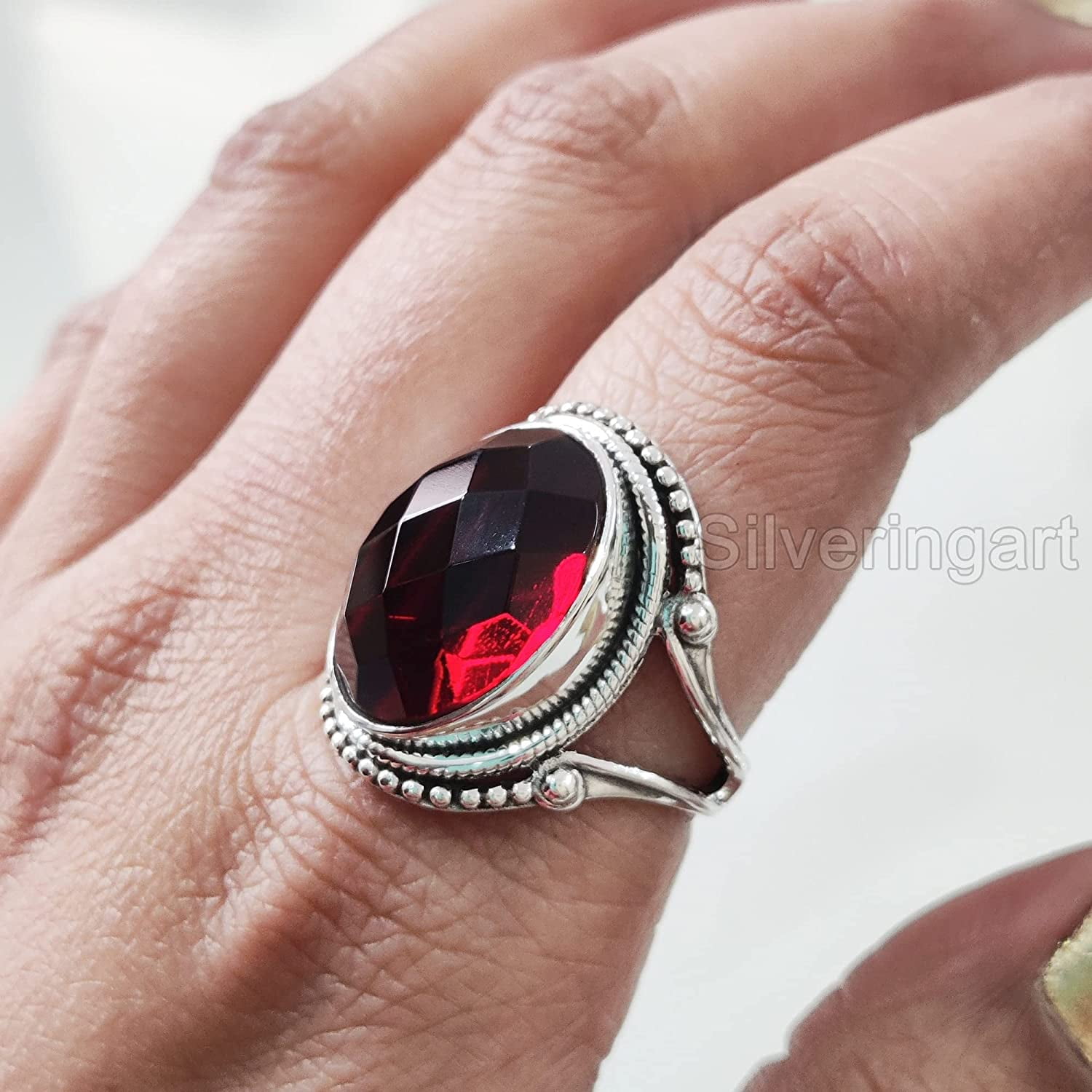 New Arrival Retro Personality Red Garnet Stone Thai Silver Ladies  Engagement Rings Original Jewelry For Women Best Gifts - AliExpress