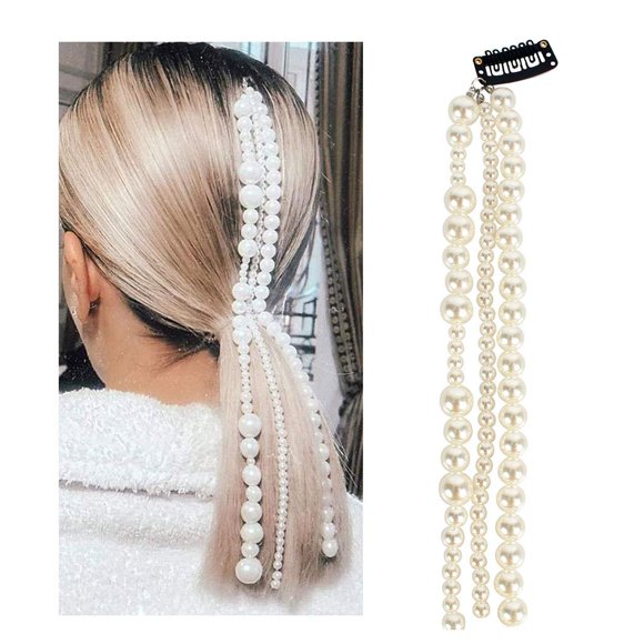 Campsis Punk Pince à Cheveux à Franges Chaîne Multibrins avec Pinces Chaîne de Tête de Cheval pour Festival, Boîte de Nuit, Fête - Femmes et Filles (B-Perle)