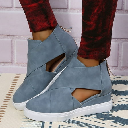 

FZM Women shoes Leisure Women s Summer Hollow Out Non Slip Wedges Round Toe Breathable Zipper Lazy Leather Shoes Sandals