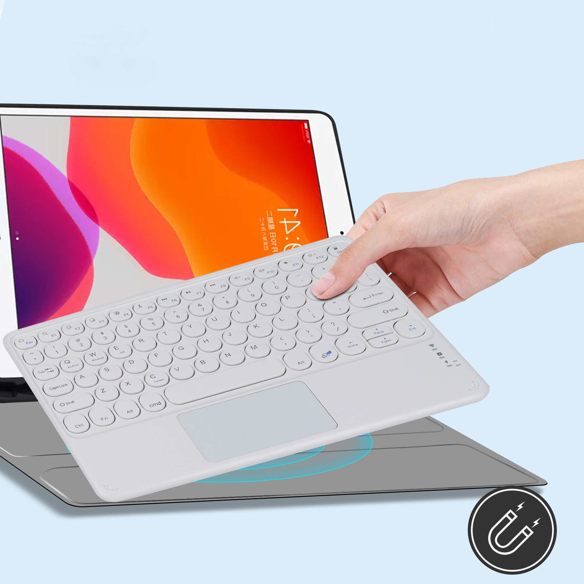 PloutoRich 10 inch Bluetooth Keyboard with Touchpad, 78 Keys Magnetic Wireless Keyboard, Ultra-Slim Rechargeable Wireless Keyboard for Laptop Tablet Computer
