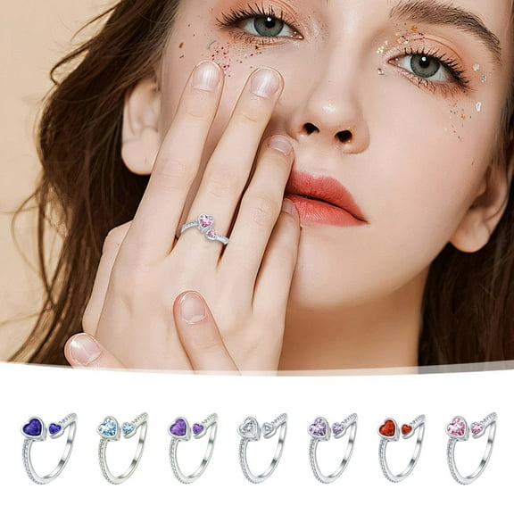 Latrodar Adjustable Ring Birthstone Couple's Ring Heart Constellations Birthday Jewelry Home Gadgets Dark Blue Copper up to 60% Off