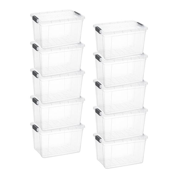 Superio Clear Storage Boxes with Lids, Plastic Container Bins for Organizing, Stackable Crates, BPA Free, Non Toxic, Odor Free, Organizers for Home, Office, School, and Dorm, 13.7 Quart, 10 Pack