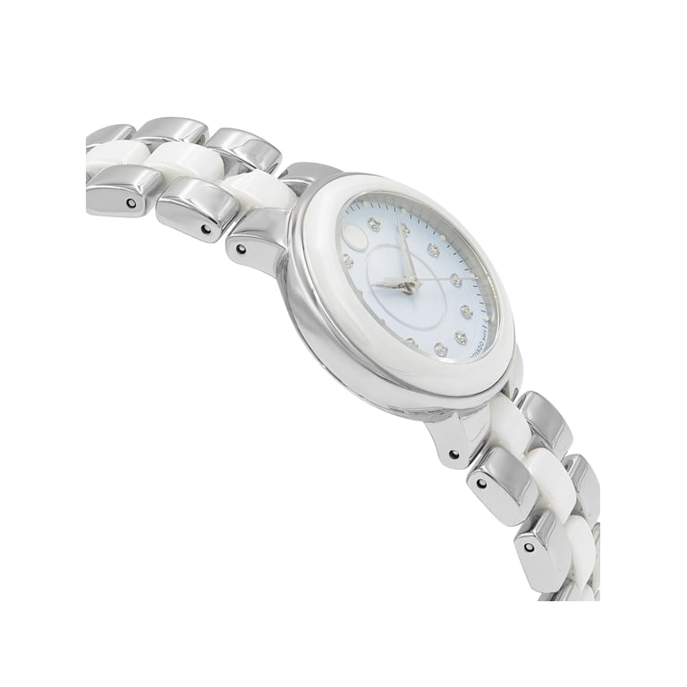 PreLoved Movado Cerena Steel White Ceramic Diamond Bezel Movado Cerena Steel and White Ceramic Ladies Watch 12360015  main image 4