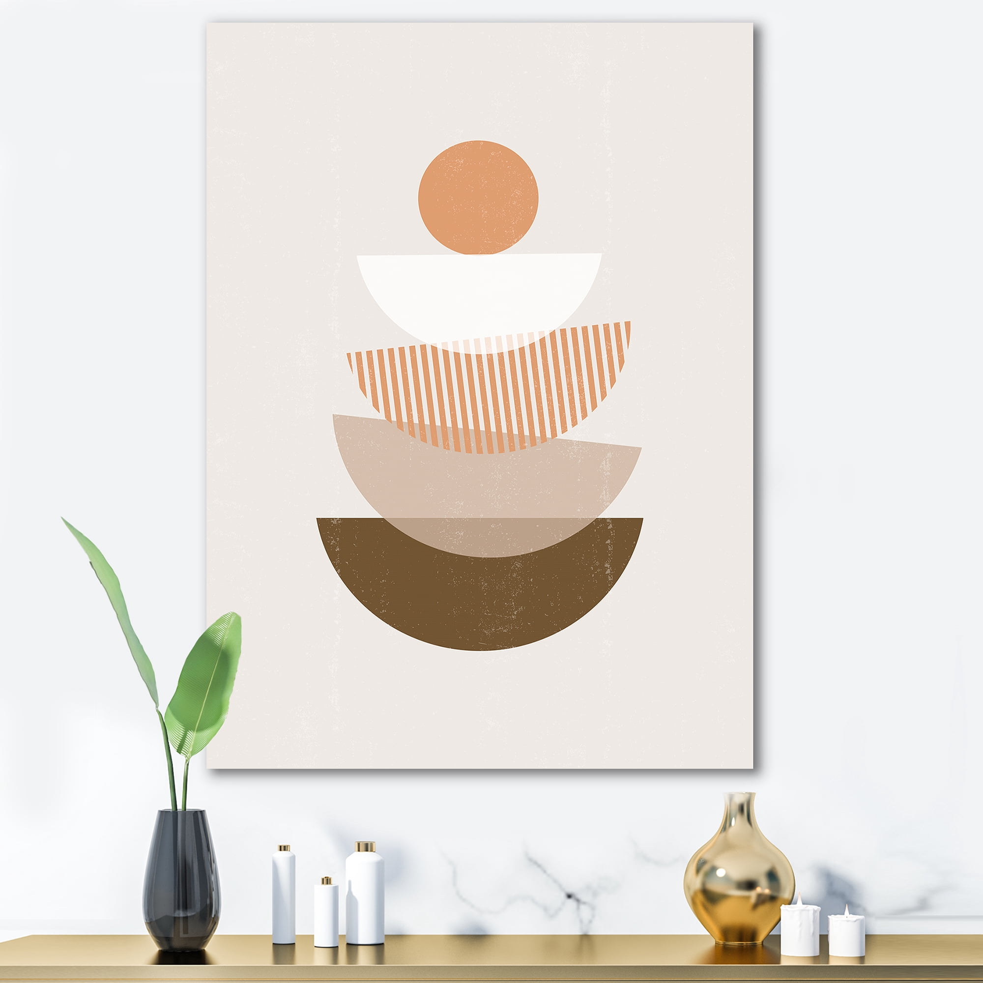 Designart ' Abstract Moon and Sun Geometrics In Terracotta I ' Modern Canvas Wall Art Print