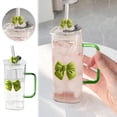 thumbnail image 1 of Tasse en Verre Transparent Carrée en Forme de Nœud avec Couvercle et Poignée Adaptée pour Filles Tasse à Café Chauffante, 1 of 6