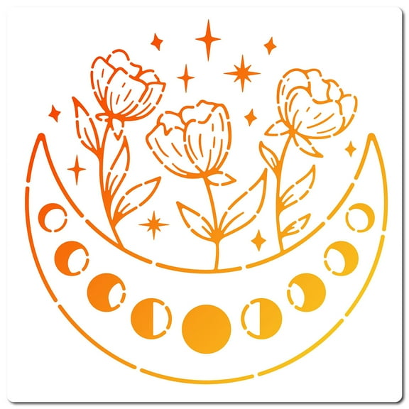 11.8 Inch Large Moon Phase Stencil Reusable Tulips Painting Templates Moon and Star Drawing Stencils Flowers Hollow Out Plastic Decoration Templates for Drawing Craft Wood Wall Furniture