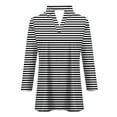 thumbnail image 2 of Scyoekwg Going Out Tops for Women 3/4 Sleeve V-Neck Lapel Three-quarter Sleeve Tshirt Fall Clothes Striped Printed Graphic Tops Dressy Casual Blouses Fashion Loose Tops(Gray,L), 2 of 5