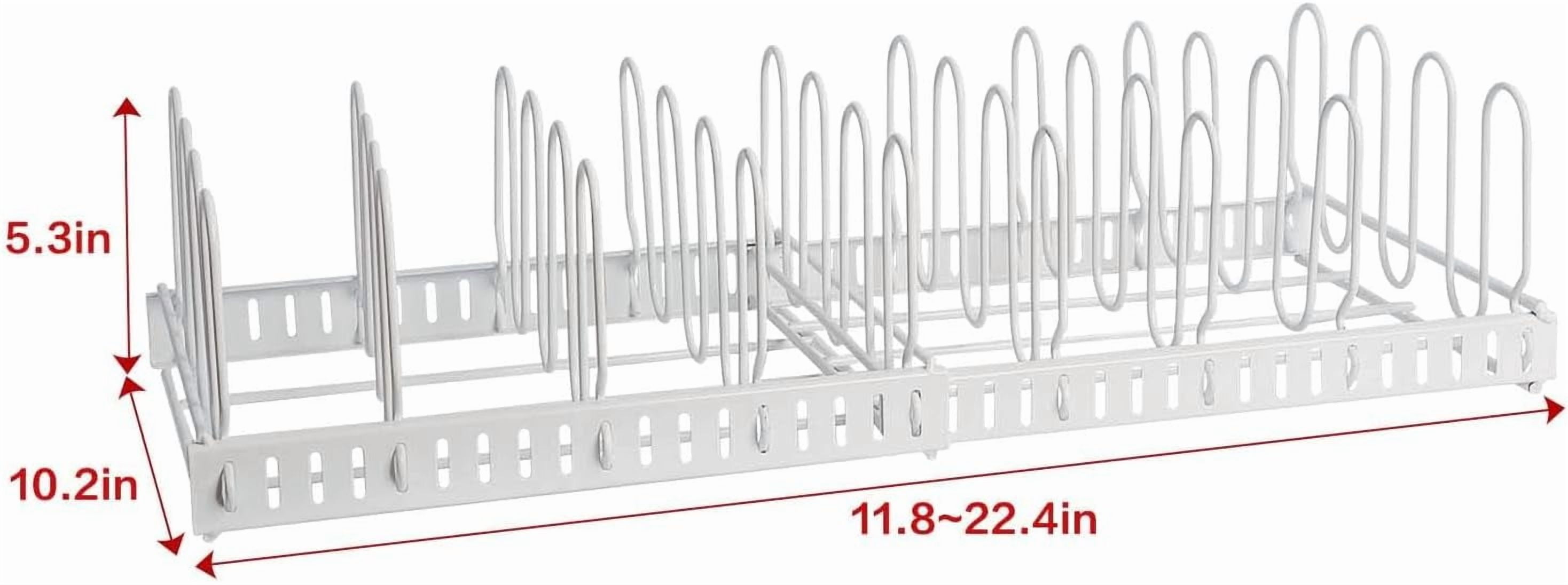 XCOSRACK Expandable Food Container Lid Organizer for Drawers & Cabinets, Heavy Duty Carbon Steel Storage Rack with 10 Adjustable Dividers, U-Shaped Slots Keep Lids Upright