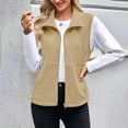thumbnail image 4 of Women's Fleece Vest Outerwear Sleeveless Lightweight Zip Jackets Warm Soft Vests with Zipper Pockets Khaki M, 4 of 9