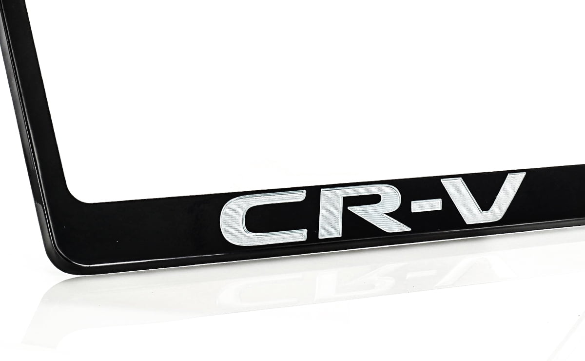 Honda CR-V Black Coated Zinc License Plate Frame Holder wide bottom engrave 2 hole
