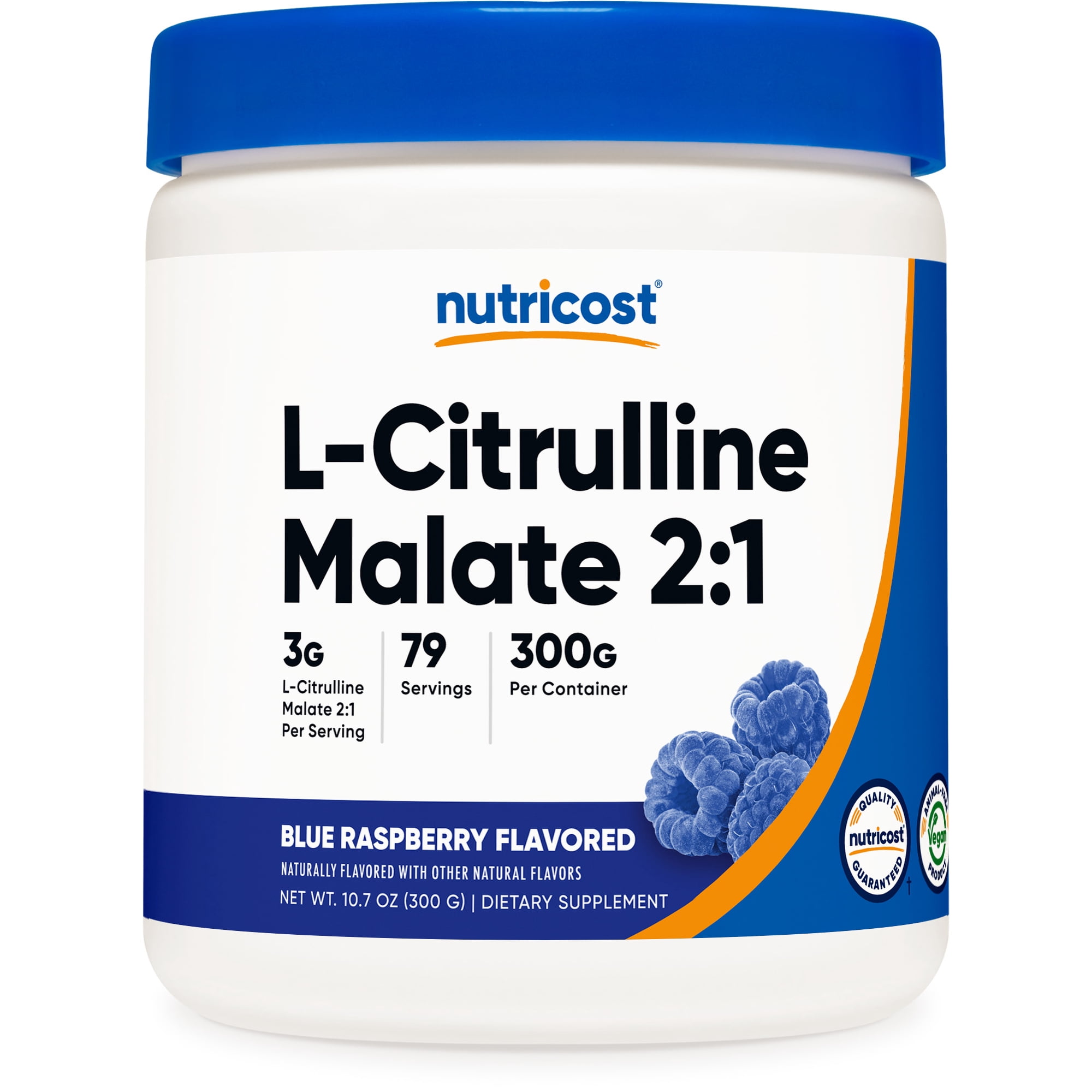 Nutricost L-Citrulline Malate 2:1 Powder (Blue Raspberry) 300 Grams | Vegan, Gluten-Free, GMO-Free Supplement