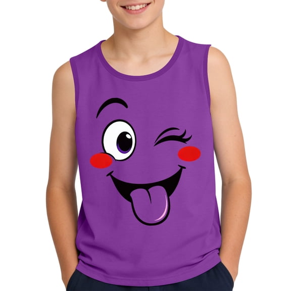 Boys Tank Tops Winking Face Funny Graphic Tee Soft Spandex Blend Sleeveless Summer Vacation Shirt for Kids Ages 3-14 Years Purple,Size 10 T