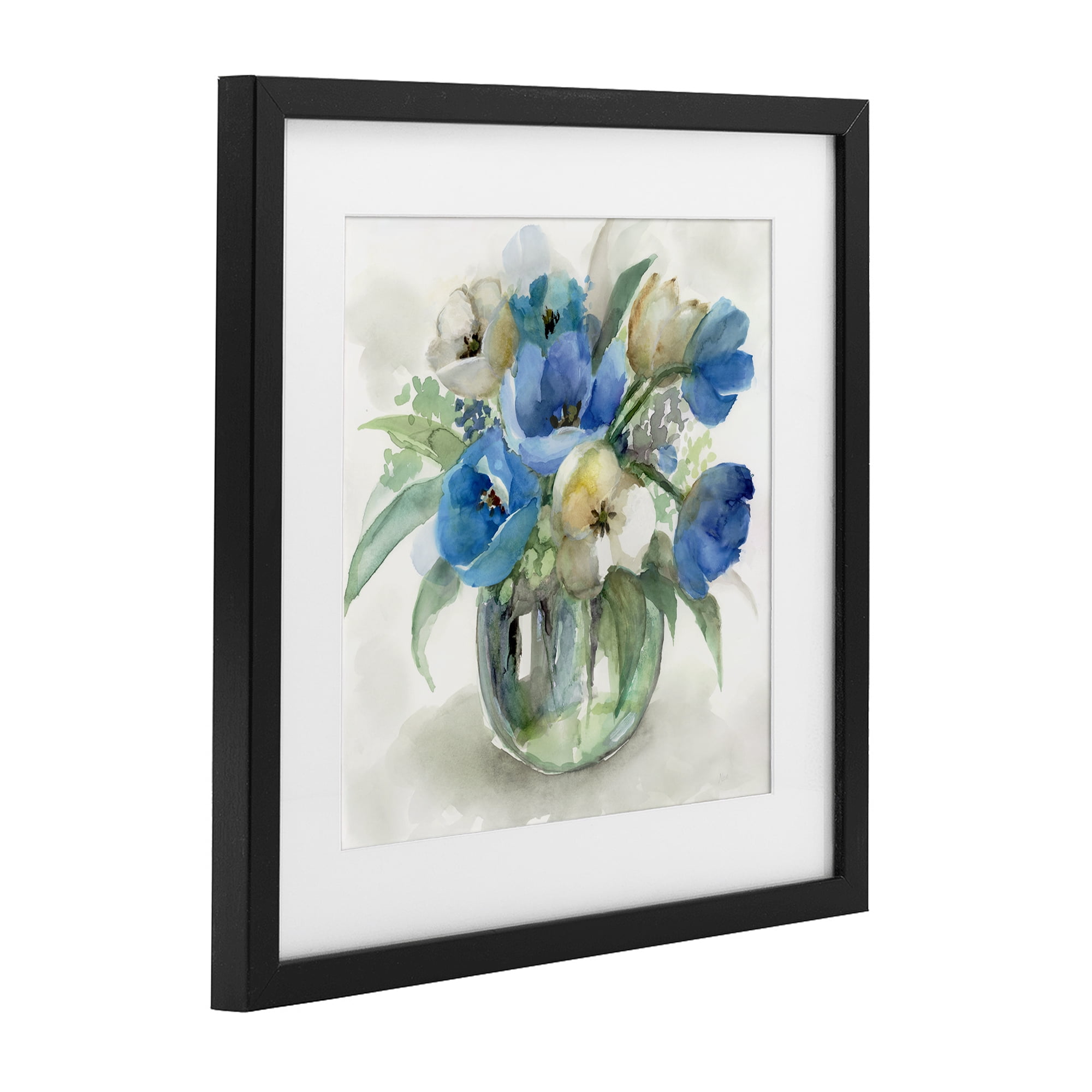 Stupell Industries Blue Tulip Watercolor Bouquet Black Framed Print Under Glass, design by Nan