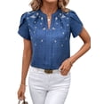 thumbnail image 2 of Womens Summer V Neck Short Sleeve Tops Dressy Elegant Casual Shirts Royal Blue L, 2 of 7