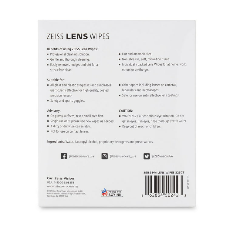 ZEISS Gentle and Thorough Cleaning Eyeglass Lens Cleaner Wipes, 100 Count