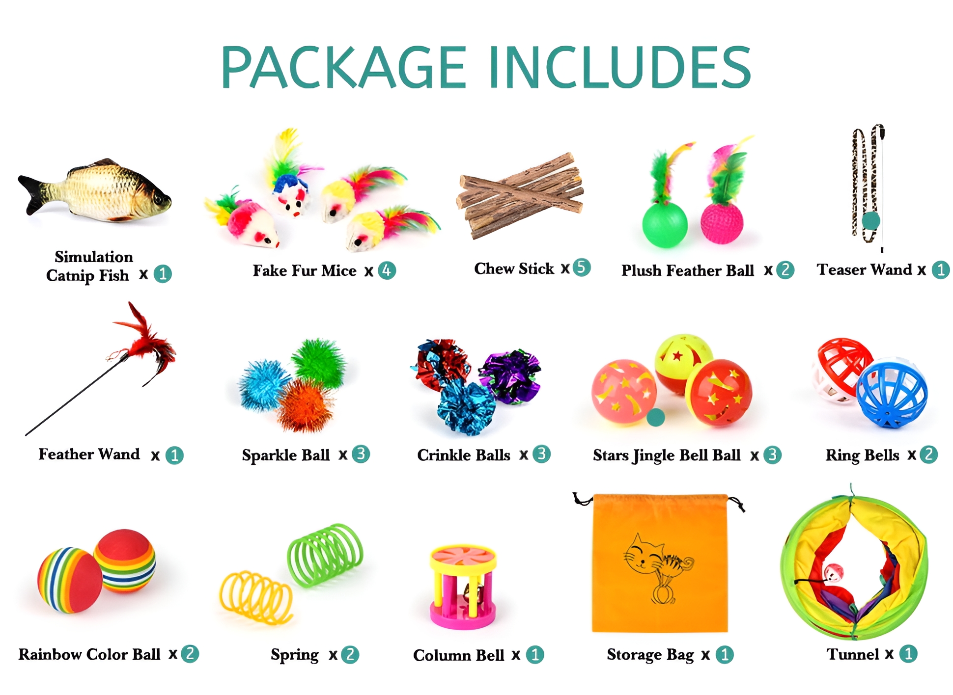 Taimasi 32-Piece Cat Toy Set with Rainbow Tunnel photo 3