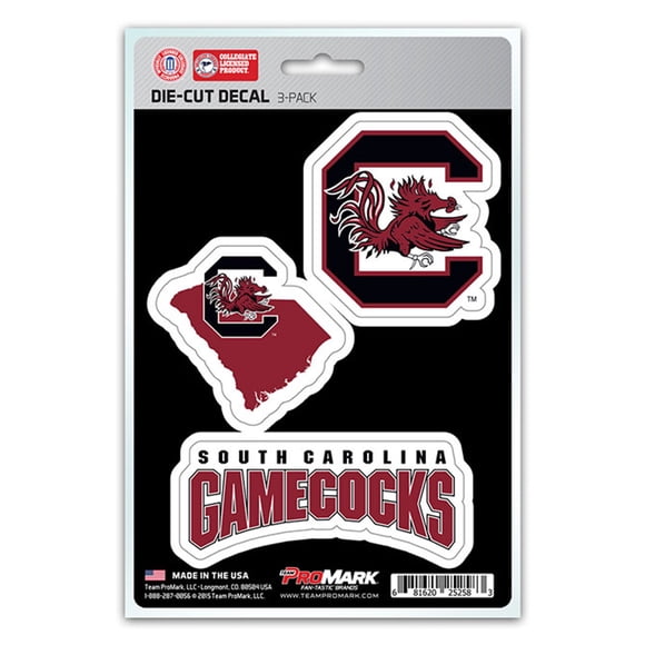 Paquete De 3 Calcomanías Troqueladas Del Equipo De Los Gamecocks De Carolina Del Sur