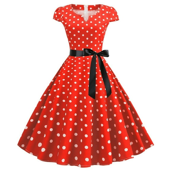 RMGVDSD Formal Dresses For Women Vintage 1950S Retro Short Sleeve Polka Dot Print Evening Party Dress A-Line Swing Dress Summer Sundress Stylish Party Wear