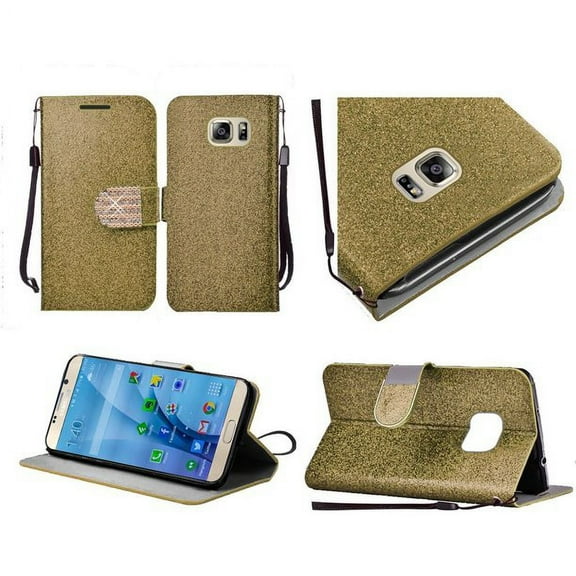 GSA Glitter Bling Flip Wallet Case For Samsung Galaxy S7 - Gold