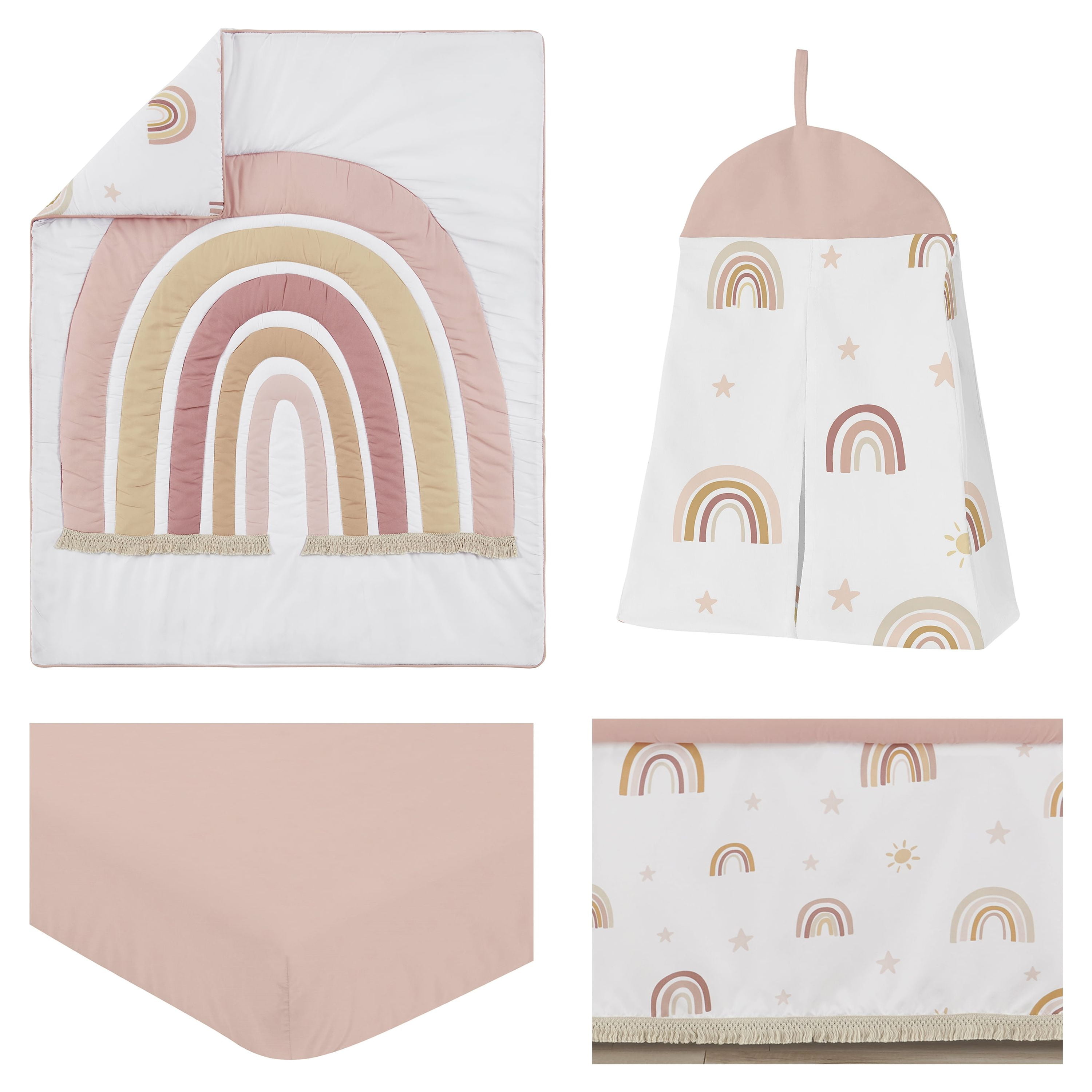 Sweet Jojo Designs Boho Rainbow Pink White Taupe Mauve 4 Piece Crib Bedding Set
