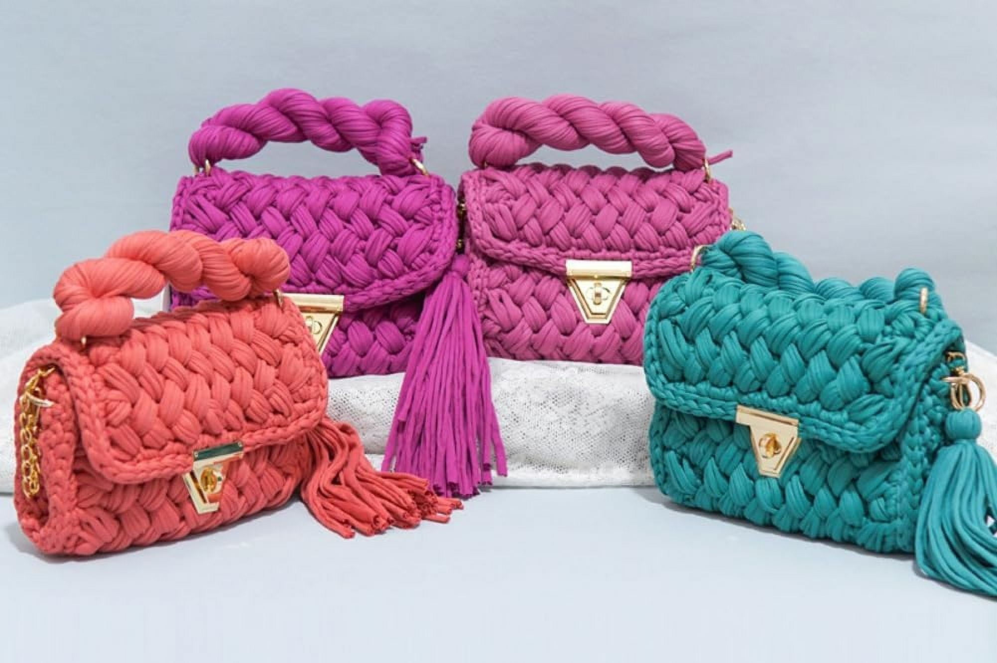 CAILDANL Chunky Yarn Knit Crochet Tote Purse Crossbody Bags for Women - Handwoven Evening Clutch Flap Shoulder Bag
