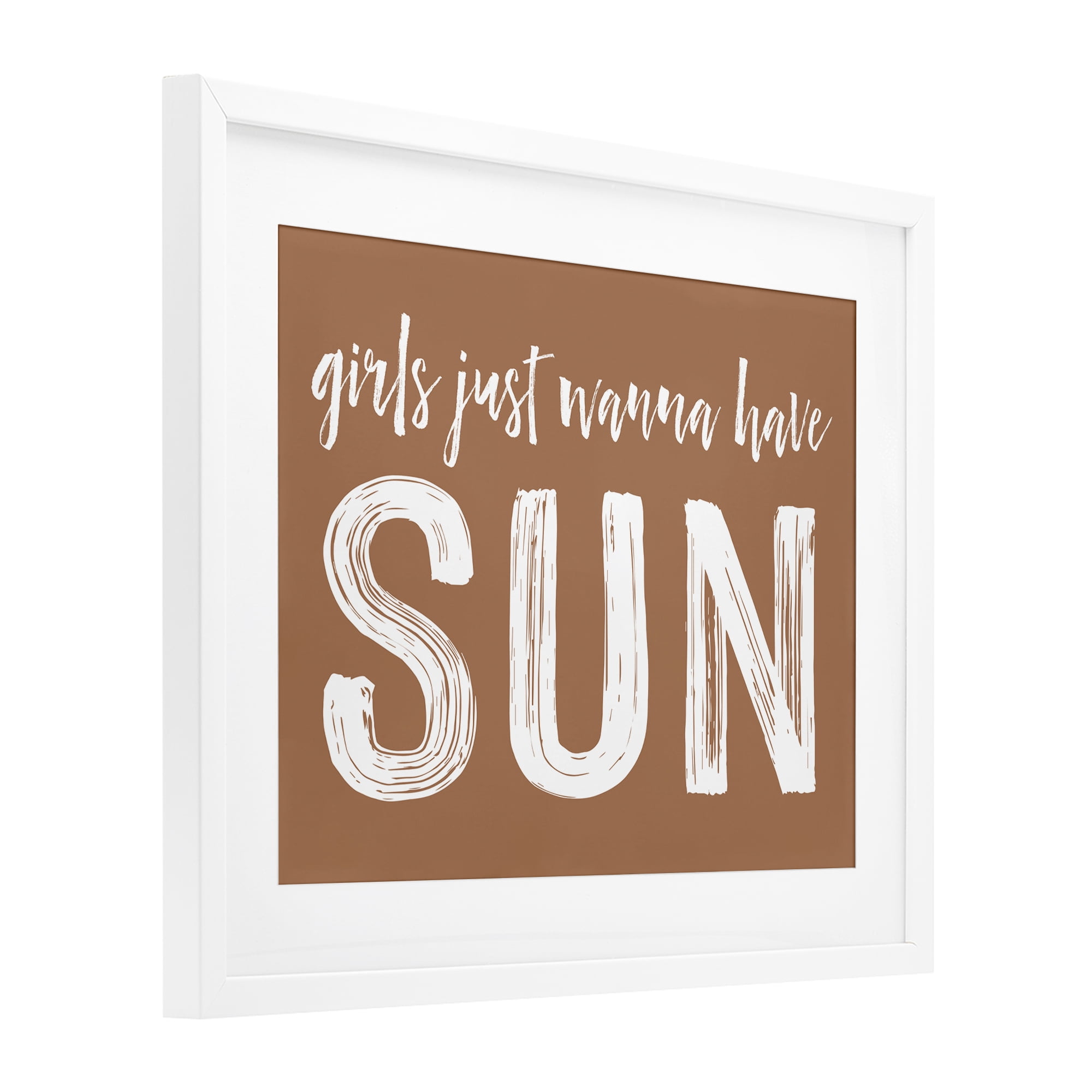 Girls Wanna Have Sun Brown White Framed Print Under Glass, design by Lettered and Lined