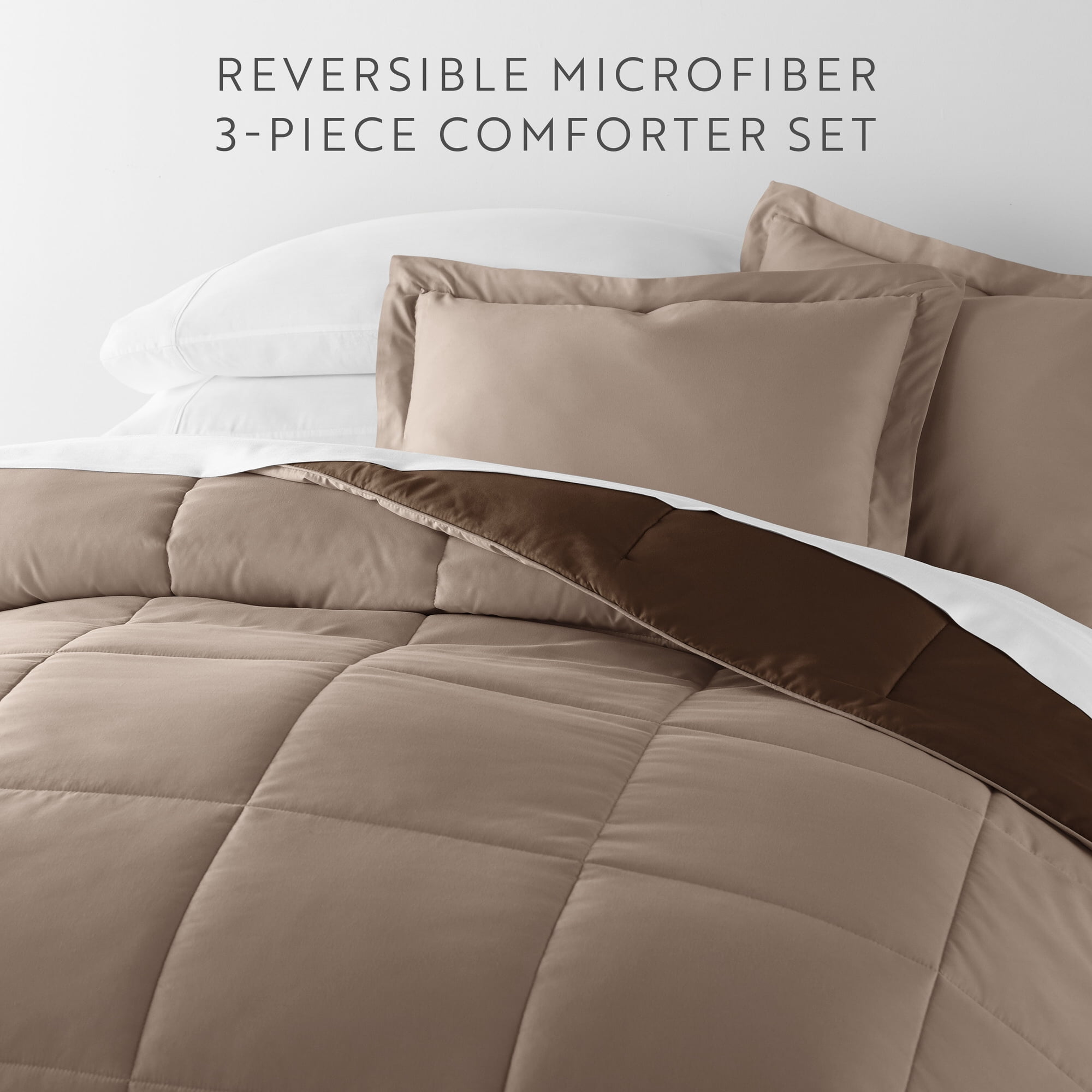 All Season Reversible Comforter Set Breathable Cool in Taupe & Chocolate Brown Full/Queen Size Bedding by Comfort Canopy