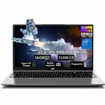 17.3" Laptop Intel Pentium 4 Cores N100(Beat i3-1115G4, Up to 3.4GHz) 16GB RAM 512GB SSD Computer with 65W Type-C Fingerprint Backlit Keyboard