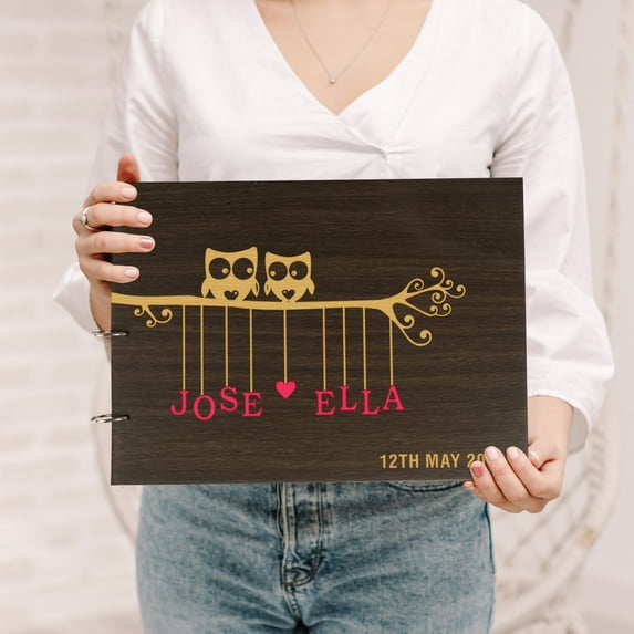Darling Souvenir Personalized Engraved Laser Cut Wedding Guest Book Wooden Cover Sign-in Book Registry Guestbook Scrapbook-QX