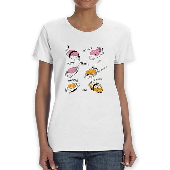 Cat Sushi T-Shirt Women -Smartprints Designs, Female x-Large
