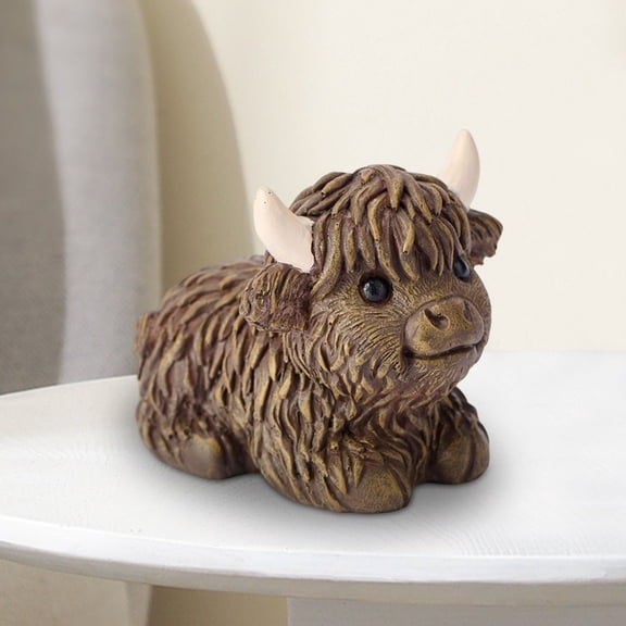 Vacemry Cow Statue, Scottish Highland Cow Resin Statue Decor, Realistic Hand Painted Cow Figurine for Home Shelf Desk, Cute Animal Sculpture for Farmhouse Rustic Decor, Standing or Lying Pose