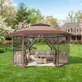 thumbnail image 6 of Vitarpatio 13' x 13' Pop Up Gazebo, Hexagonal Outdoor Gazebo Instant Patio Gazebo 2-Tier Roof Event Tent with Zippered Mesh Netting, Steel Frame and Wheeled Carrying Bag, Brown, 6 of 9