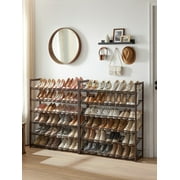 12-Tier Shoe Rack Tall Metal Shoe Storage Organizer for Closet Set of 2/6-Tier Big Stackable Shoes Rack Shelf Adjustable Feet & Slanted Shelves Holds 48-60 Pairs Bronze