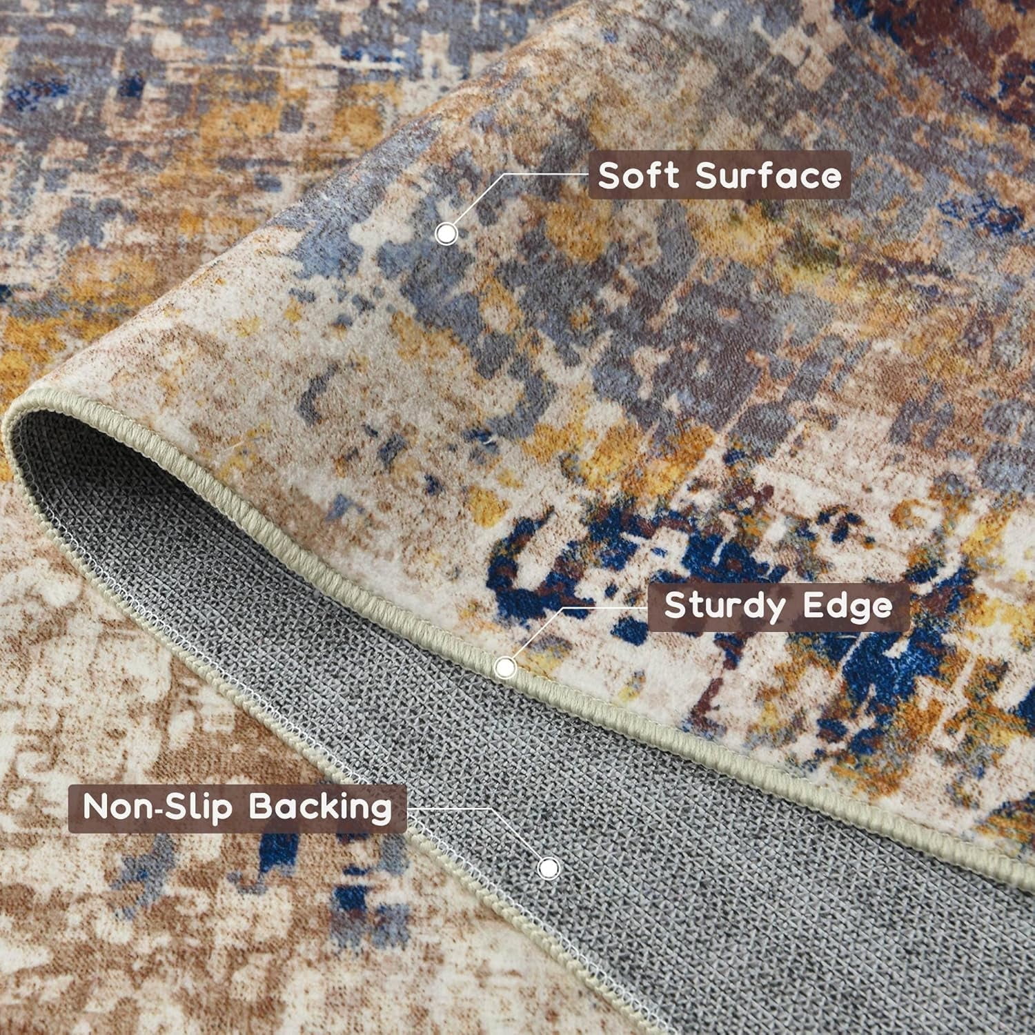 Arogan Modern Abstract Washable Rug for Living Room, Bedroom, Dining Room, Children's Playroom, Beige, 5' x 7'