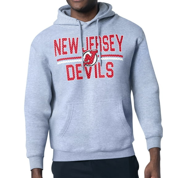 Men's Starter Heather Gray New Jersey Devils Mesh Look Team Name Logo Tri-Blend Pullover Hoodie