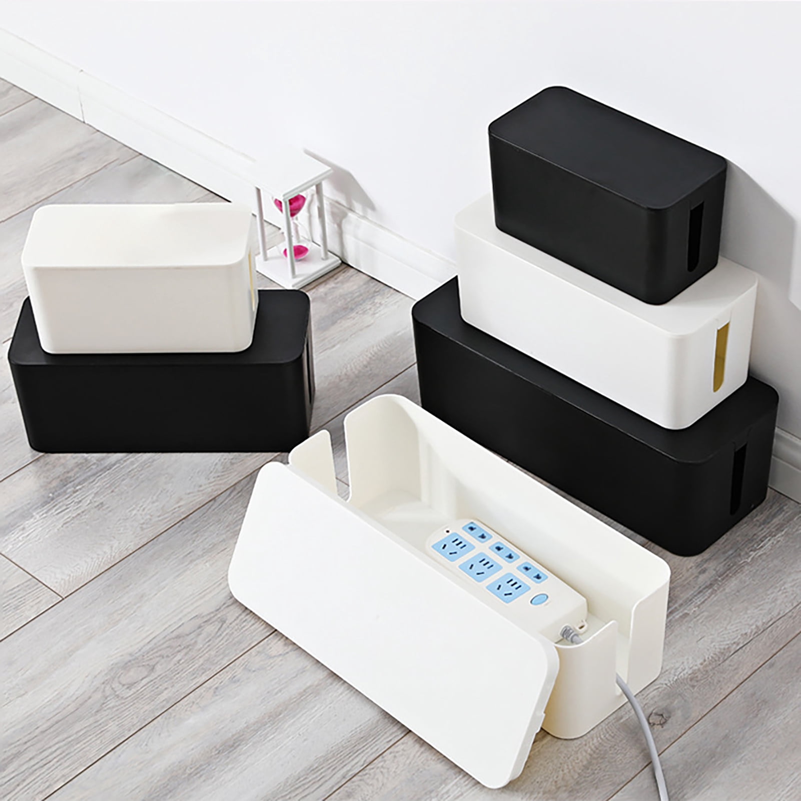 HomeLife Power Strip Storage Box Multi-purpose Strong Bearing Capacity Good Hardness Desk Anti-skid Cable Management Box for Office