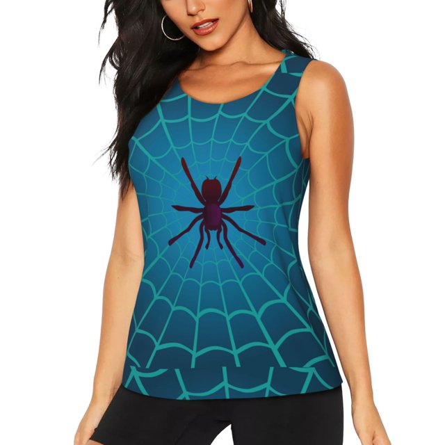 Fotbe Spider And Cobweb Blusas Sin Mangas para Mujer – Estilo Casual, Corte Suelto, Slim-Fit, Cuello Redondo Deportivo, Tops de Verano para Gimnasio y Yoga-X-Large