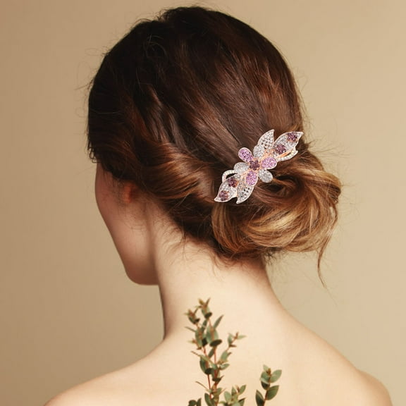 WHAMVOX Purple Rhinestone Hair Clip for Decoration Pretty Ponytail Accessory Big Flower Clip